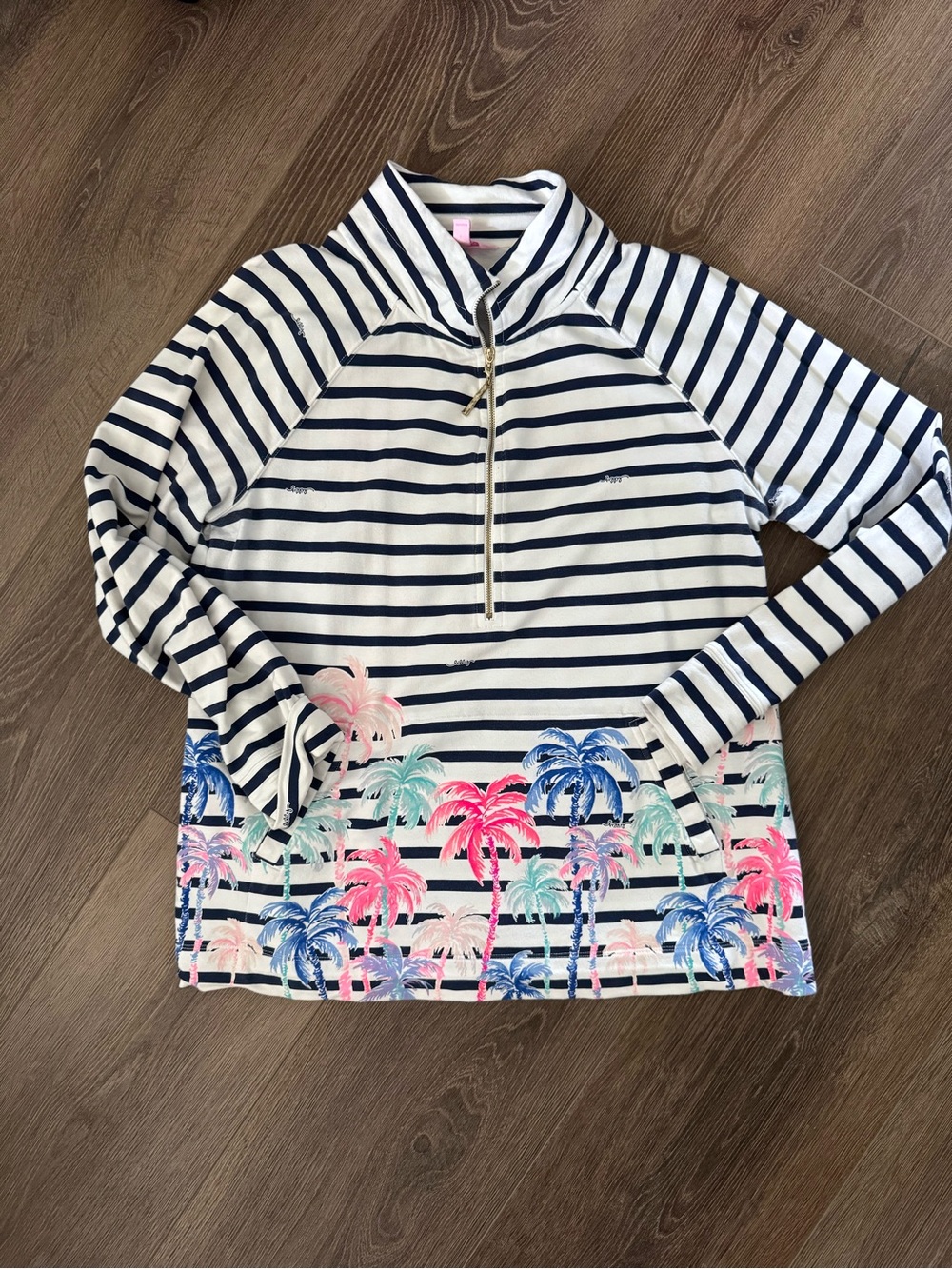 Lilly Pulitzer Striped Half-Zip Sweatshirt Palm Print